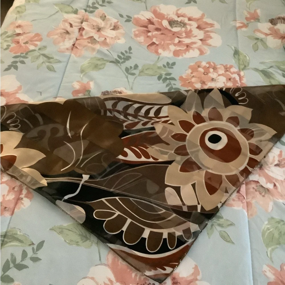 Fall silk scarf earth tones fall colors square nice gift idea brown beig…
